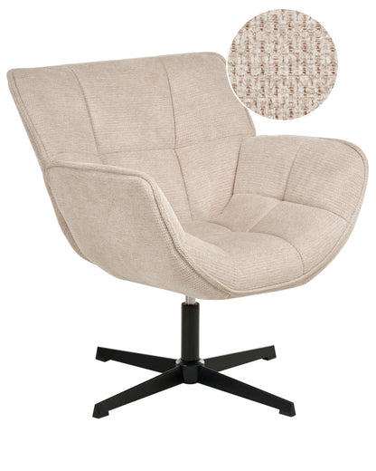 Accent Armchair Swivel Beige Polyester Upholstery Large Seat