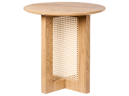 LuxeHaven Side Table Light Brown MDF With Rattan Base 50 cm