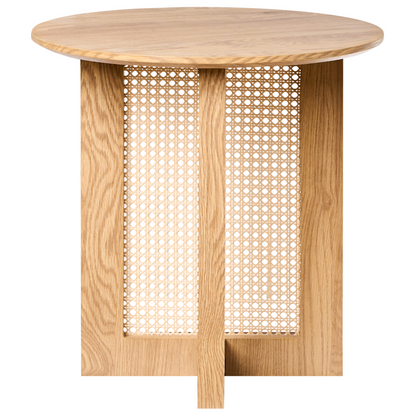 LuxeHaven Side Table Light Brown MDF With Rattan Base 50 cm