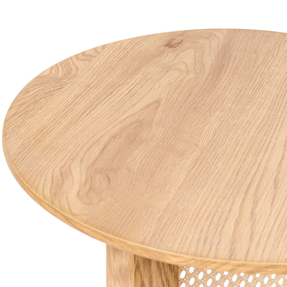 LuxeHaven Side Table Light Brown MDF With Rattan Base 50 cm
