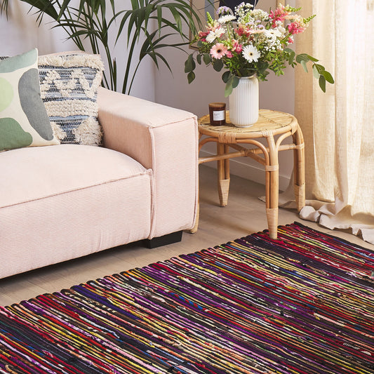 Rug Dark Multicolour Cotton 140 x 200 Handmade Boho Eclectic