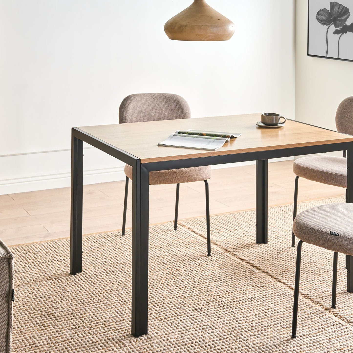 LuxeHome Dining Table Light Brown MDF With Metal Base 120x80 Cm