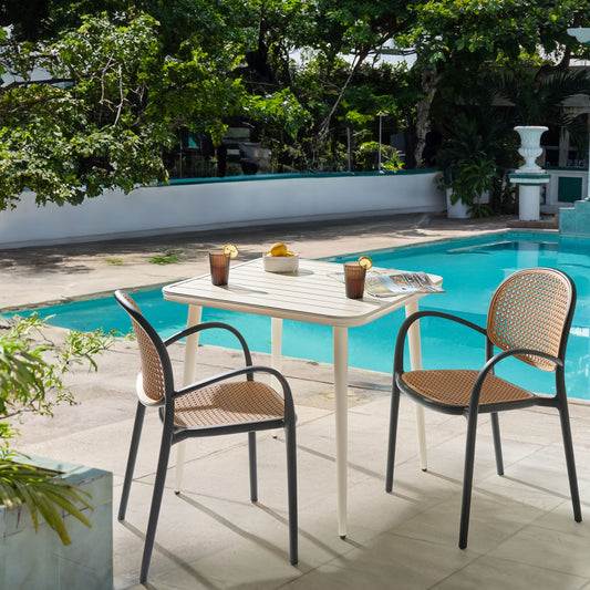 Retro Black Plastic Garden Dining Chairs Set of 2