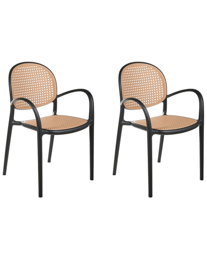 Retro Black Plastic Garden Dining Chairs Set of 2