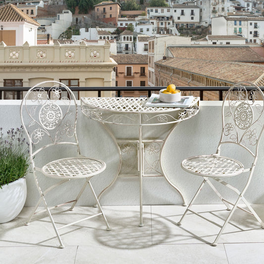 Vintage Floral Iron Frame Outdoor Bistro Set Light Beige