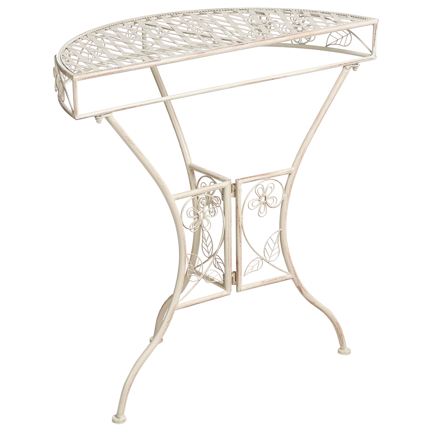 Vintage Outdoor Garden Bistro Table Light Beige With Floral Pattern Iron Frame 80 X 36cm
