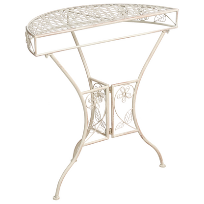 Vintage Outdoor Garden Bistro Table Light Beige With Floral Pattern Iron Frame 80 X 36cm