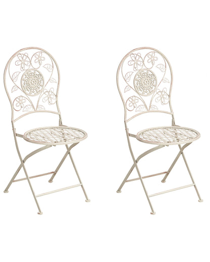 Set Of 2 Vintage Floral Folding Garden Chairs Light Beige
