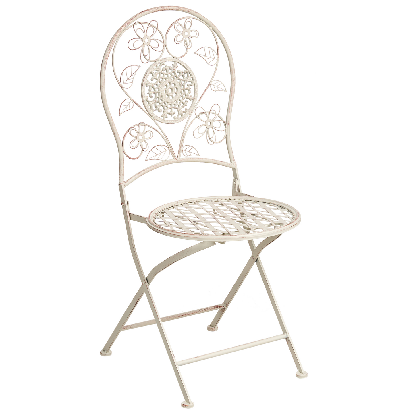Set Of 2 Vintage Floral Folding Garden Chairs Light Beige