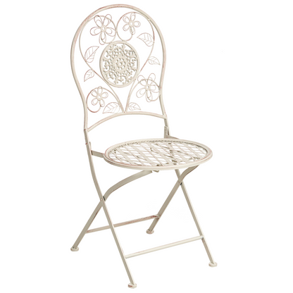 Set Of 2 Vintage Floral Folding Garden Chairs Light Beige