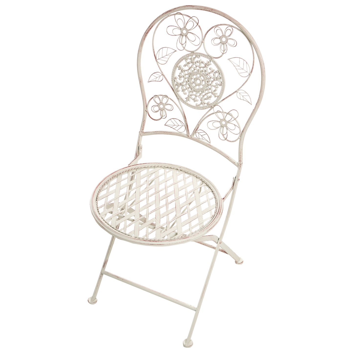 Set Of 2 Vintage Floral Folding Garden Chairs Light Beige