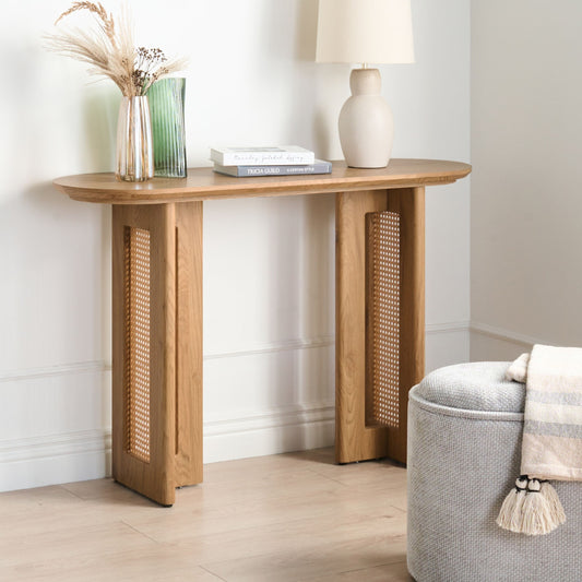 CasaLuxe Console Table Light Brown MDF Rattan Base 120cm