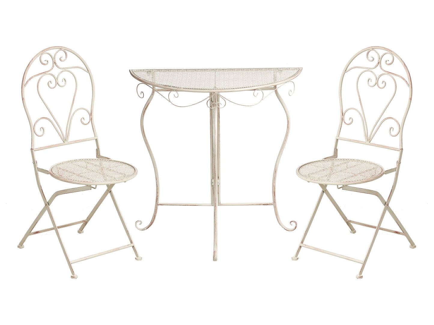 Outdoor Bistro Set Vintage Style Light Beige Iron Frame Table And Chairs For Patio