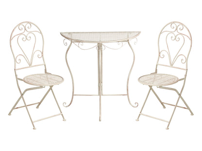 Outdoor Bistro Set Vintage Style Light Beige Iron Frame Table And Chairs For Patio