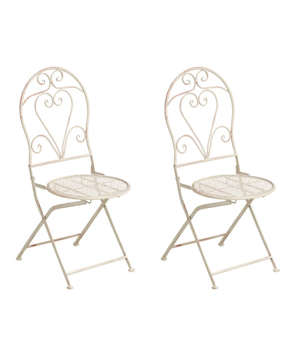 Heritage Garden Floral Folding Iron Chairs Set of 2 Light Beige