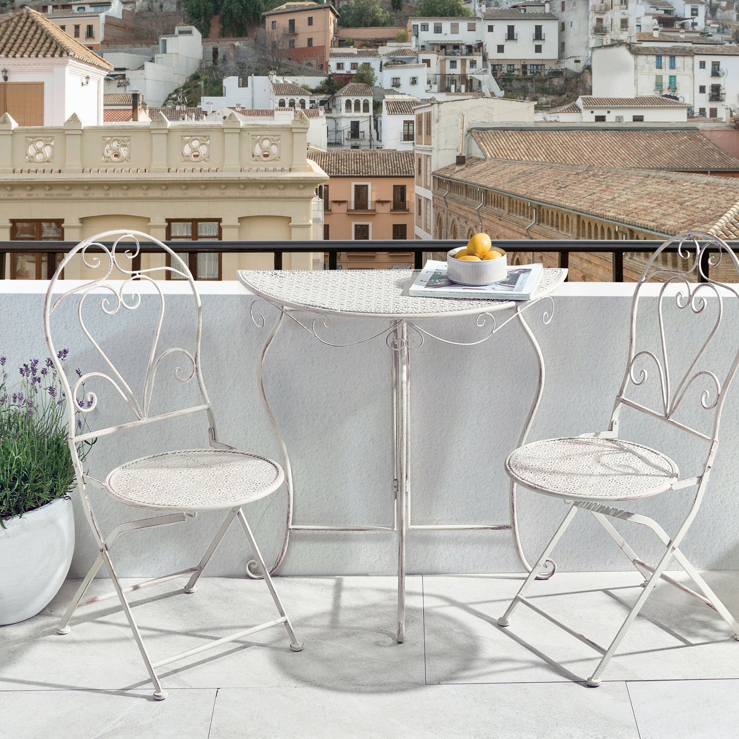 Garden Bistro Table Beige Iron Frame 80 x 36 Vintage Outdoor