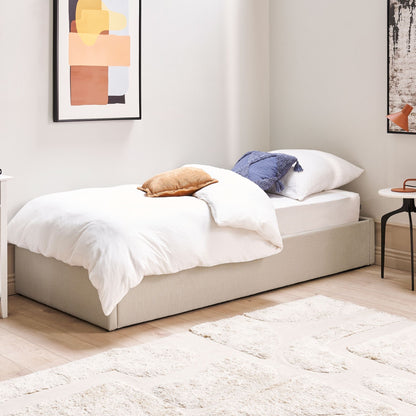 Slatted Bed Frame Upholstered Light Brown Ottoman Storage 3ft