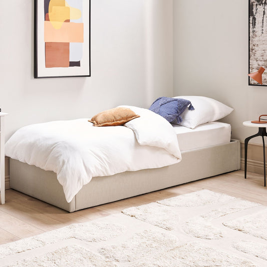 Slatted Bed Frame Upholstered Light Brown Ottoman Storage 3ft
