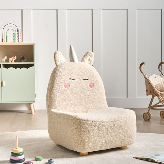 Unicorn Kids Chair Light Beige Boucle Upholstery