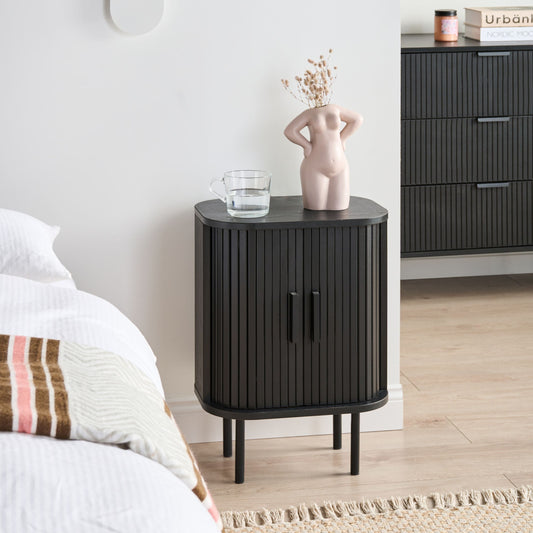 Aurora Home Nightstand Bedside Table Black Two Sliding Doors 40x30cm