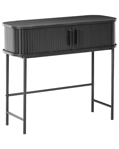 BrandName Retro Console Table Black MDF and Metal 80 x 30 cm Sliding Cabinet for Living Room