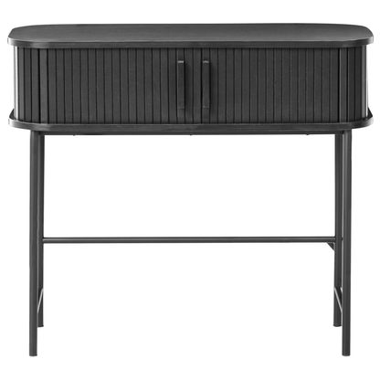 BrandName Retro Console Table Black MDF and Metal 80 x 30 cm Sliding Cabinet for Living Room