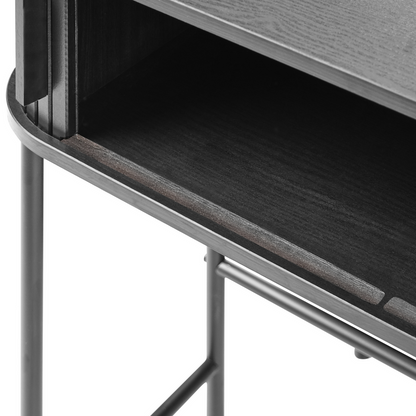 BrandName Retro Console Table Black MDF and Metal 80 x 30 cm Sliding Cabinet for Living Room