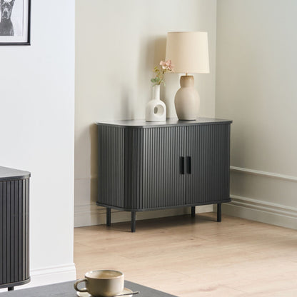 NovaHome Sideboard Black MDF Metal Sliding Cabinet Living Room