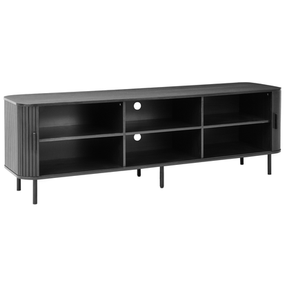 MiraHome TV Stand 54 Inch Black MDF Metal Legs Retro Sliding Cabinet