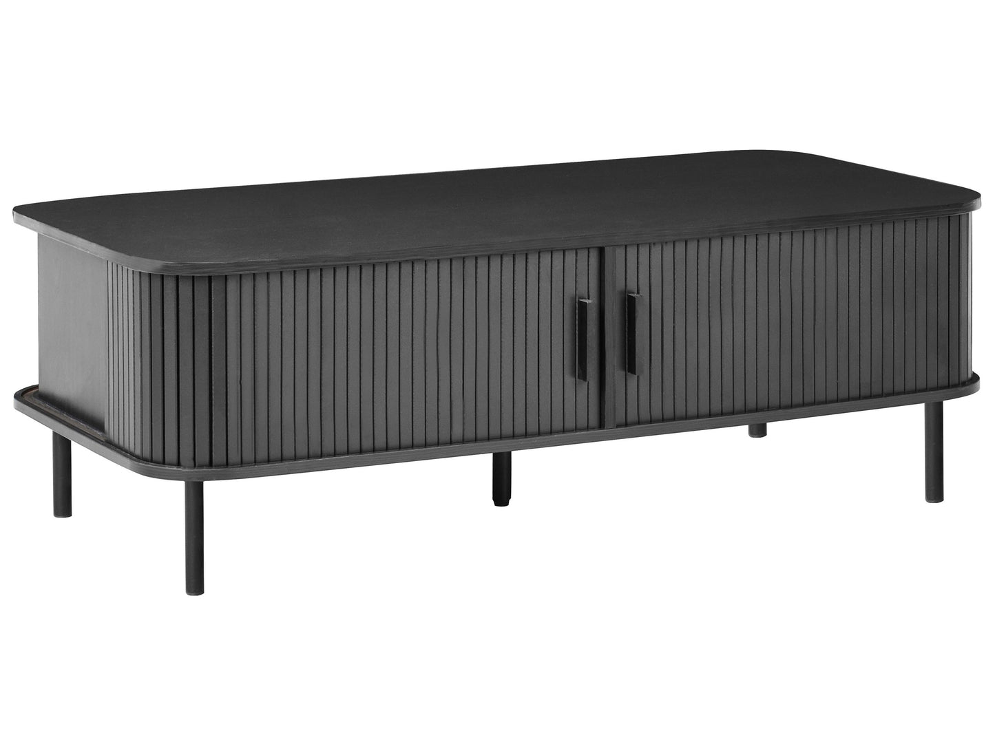 NordicNest Coffee Table Black MDF Metal Legs 120x60 Sliding Cabinet