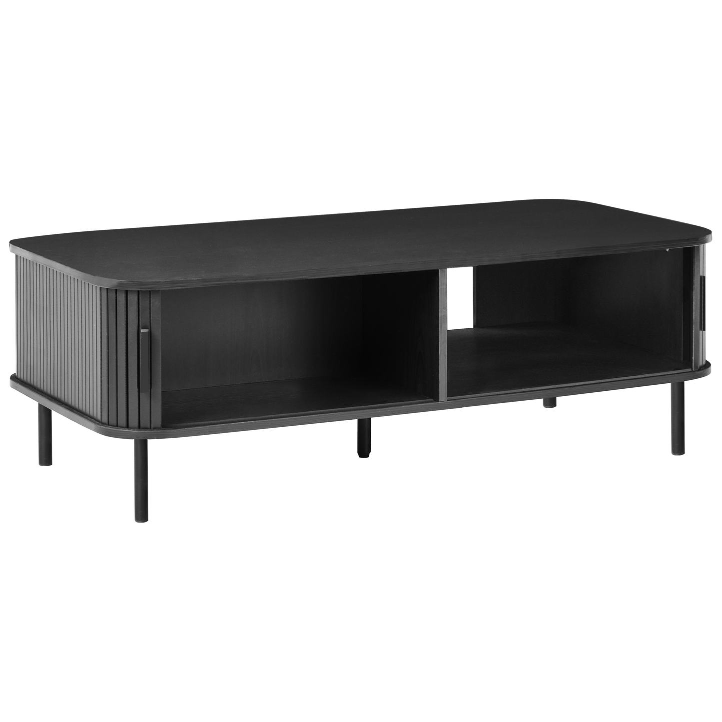 NordicNest Coffee Table Black MDF Metal Legs 120x60 Sliding Cabinet