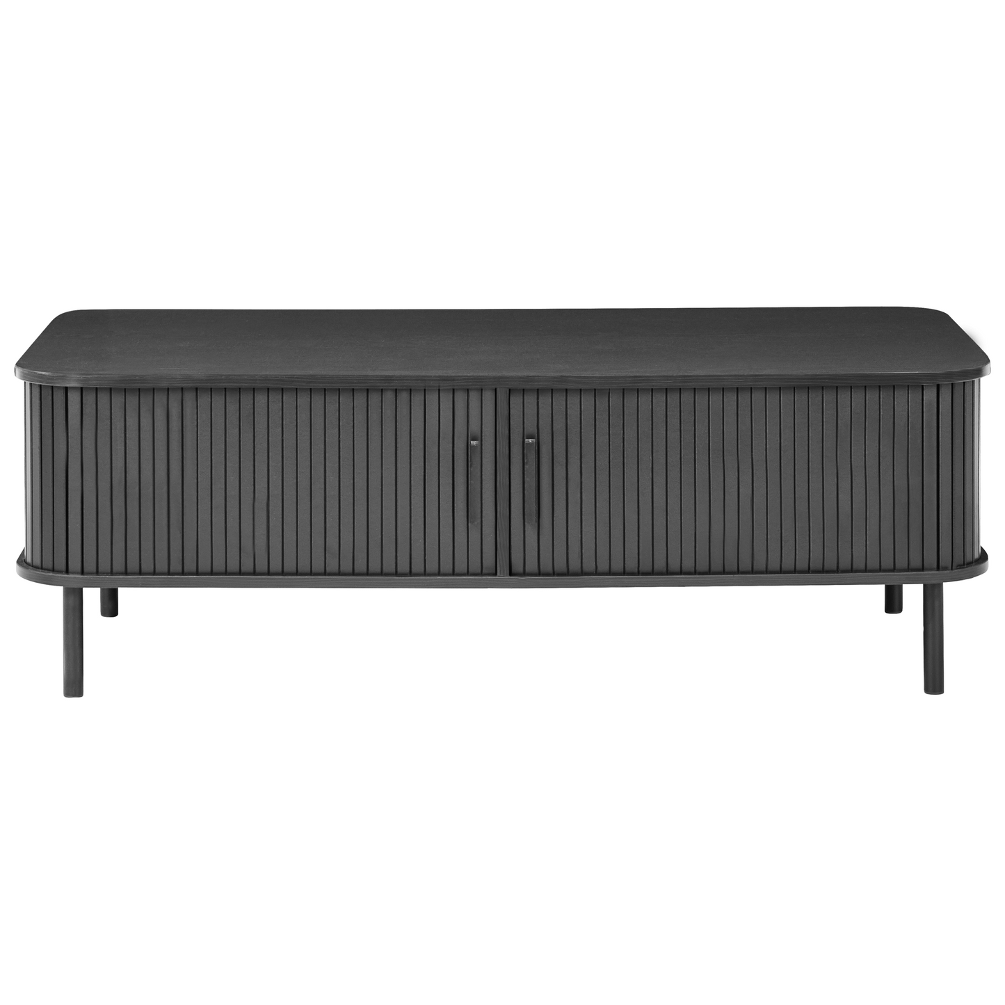 NordicNest Coffee Table Black MDF Metal Legs 120x60 Sliding Cabinet