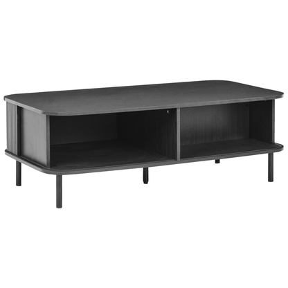 NordicNest Coffee Table Black MDF Metal Legs 120x60 Sliding Cabinet