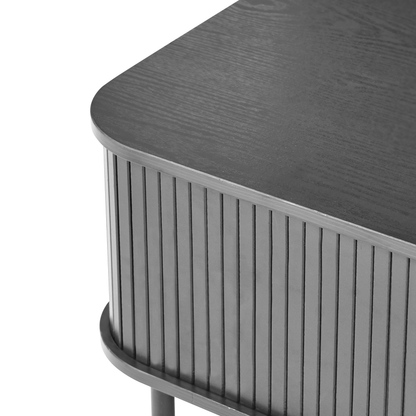 NordicNest Coffee Table Black MDF Metal Legs 120x60 Sliding Cabinet