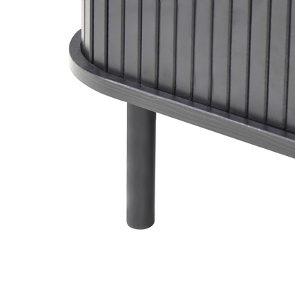 NordicNest Coffee Table Black MDF Metal Legs 120x60 Sliding Cabinet