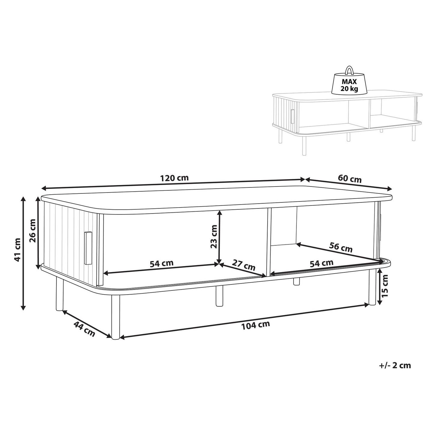 NordicNest Coffee Table Black MDF Metal Legs 120x60 Sliding Cabinet