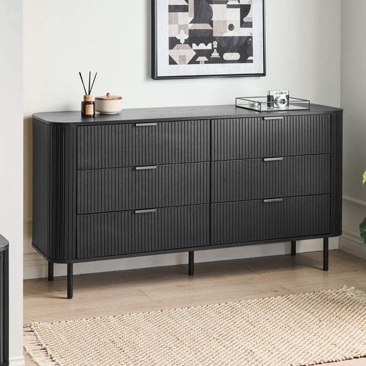 NovaLux Sideboard Black MDF Metal Legs Retro 6 Drawers