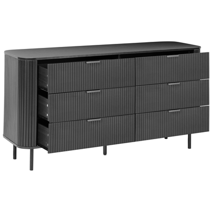 NovaLux Sideboard Black MDF Metal Legs Retro 6 Drawers