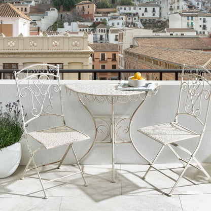 Garden Bistro Table Beige Metal With Iron Frame 80 x 36cm Outdoor Rust Resistant Vintage Style
