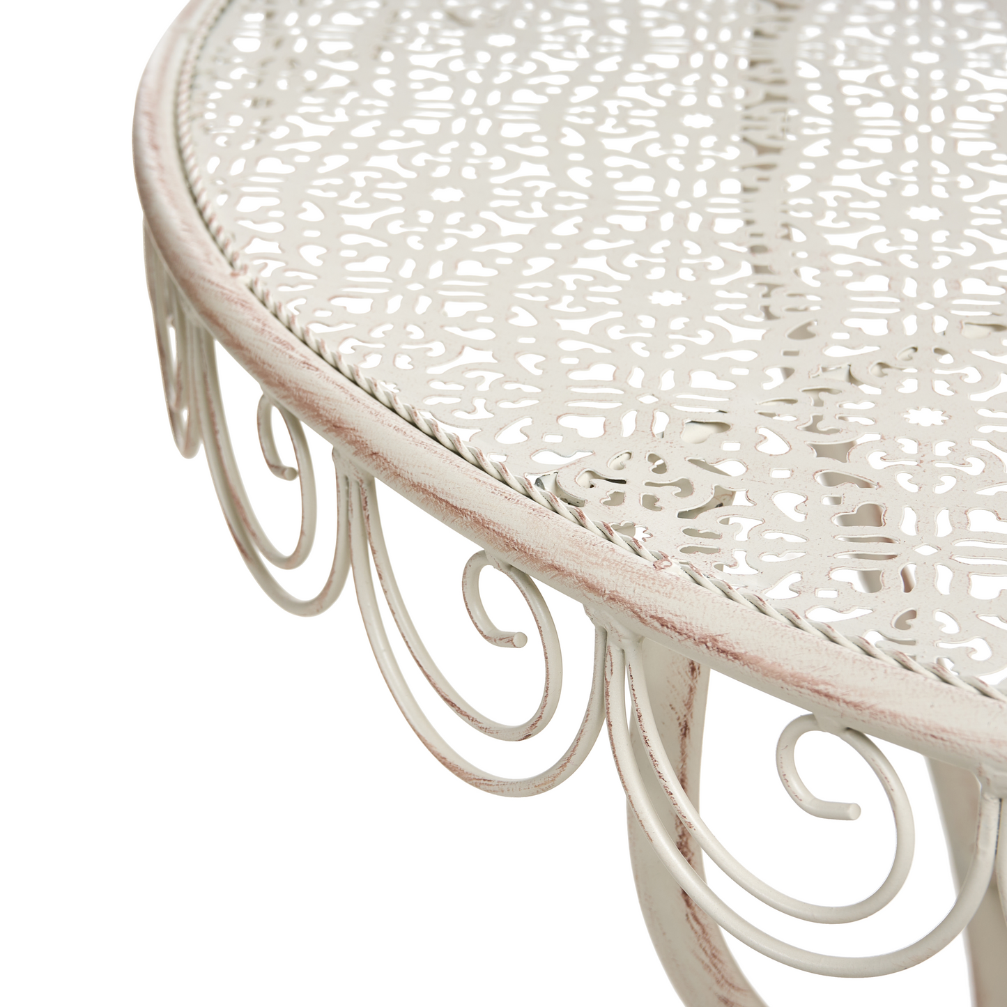 Garden Bistro Table Beige Metal With Iron Frame 80 x 36cm Outdoor Rust Resistant Vintage Style