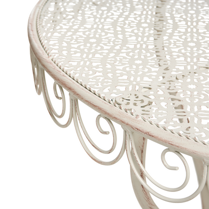 Garden Bistro Table Beige Metal With Iron Frame 80 x 36cm Outdoor Rust Resistant Vintage Style