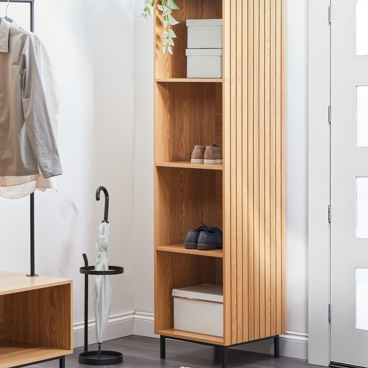 4 Tier Shelving Unit Light Brown Freestanding Open Shelves Modular Dressing Unit For Hallway And Bedroom