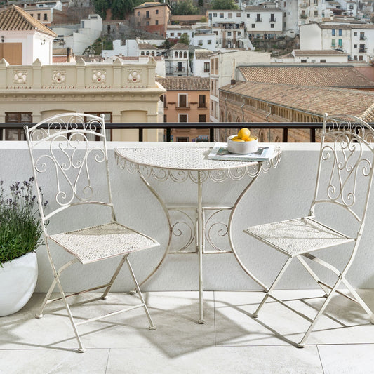 Vintage Bistro Set Outdoor Table And Chairs Light Beige Metal Iron Frame E Coated Rust Resistant