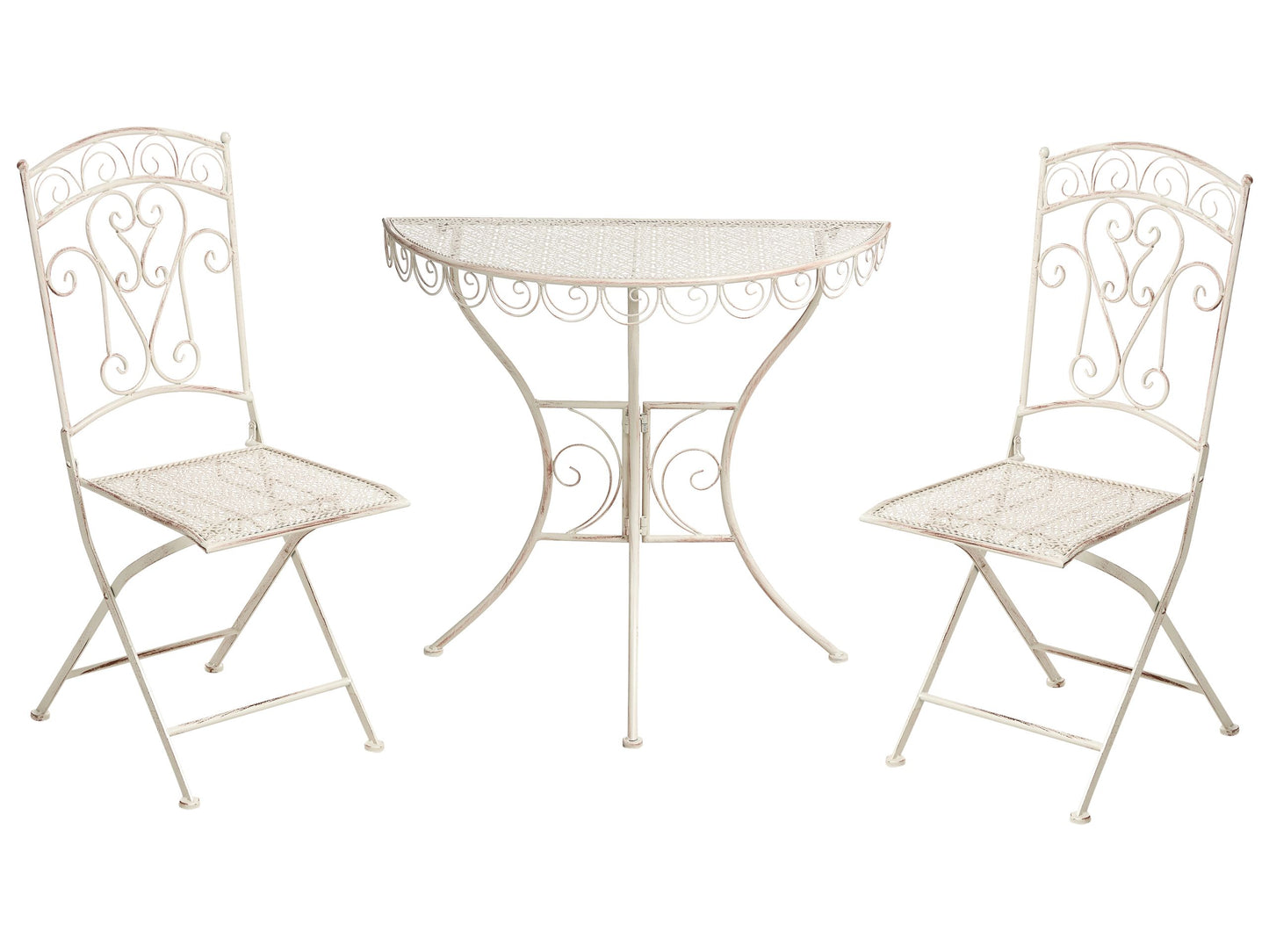Vintage Bistro Set Outdoor Table And Chairs Light Beige Metal Iron Frame E Coated Rust Resistant