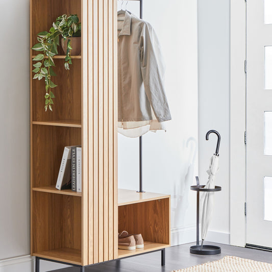 Five Shelf Open Wardrobe Light Brown Wood Veneer Freestanding