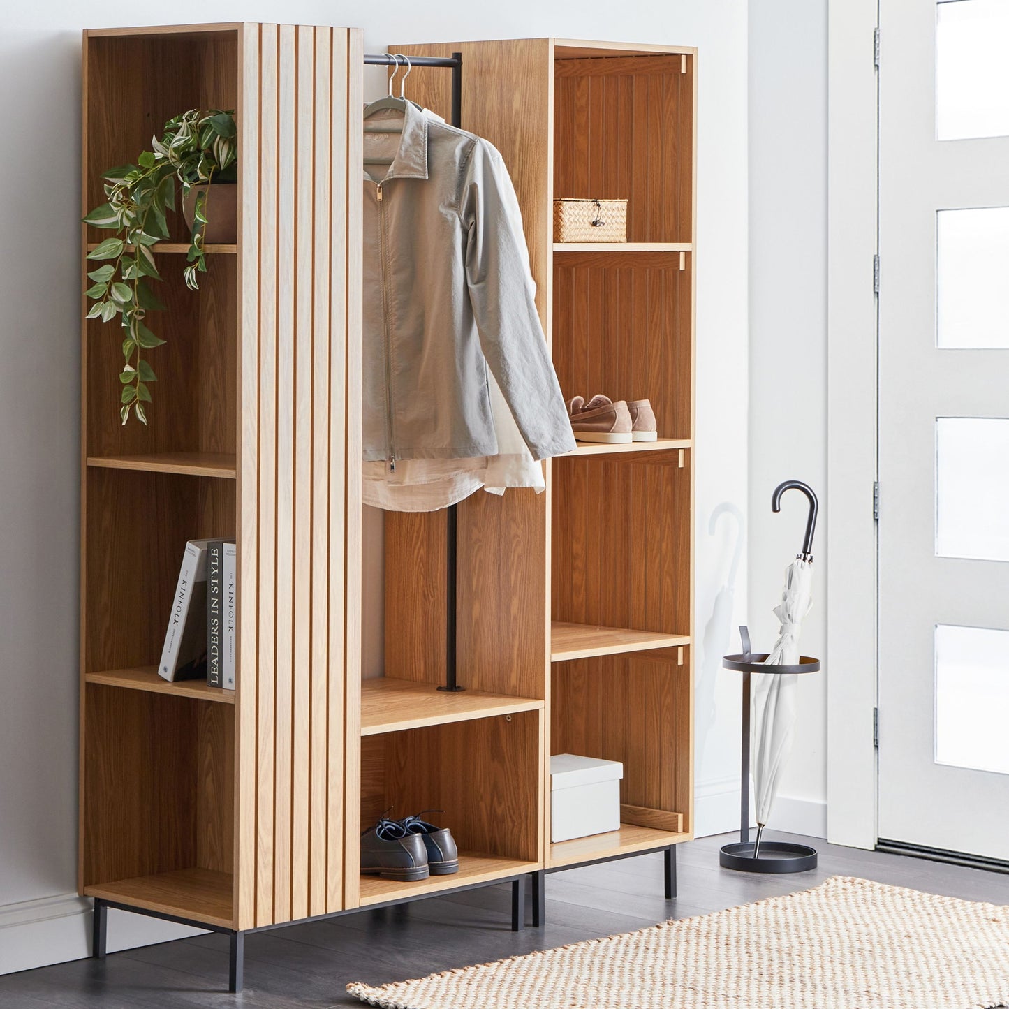 Everhome 9 Shelf Open Wardrobe Light Brown Freestanding Hallway