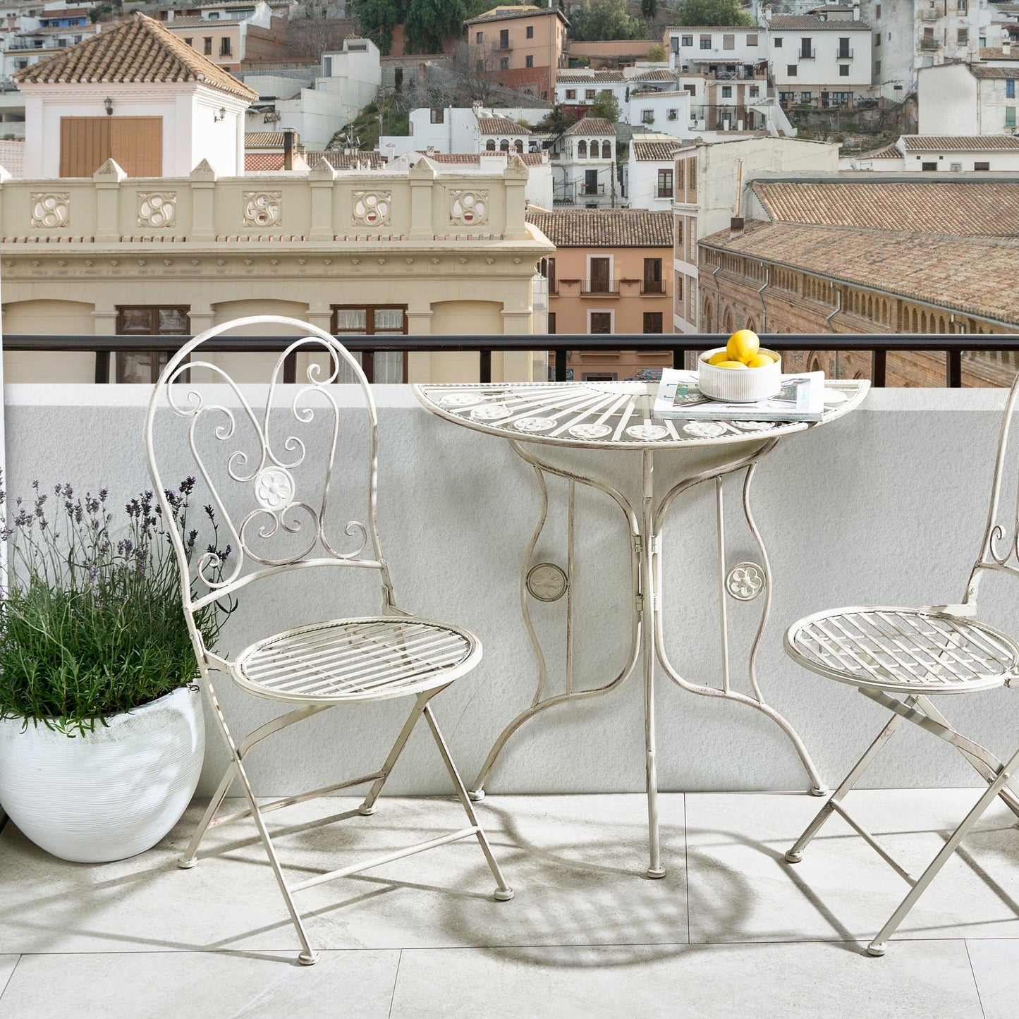 Outdoor Bistro Set Light Beige Metal Iron Frame Vintage Style E Coated Rust Resistant