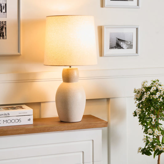 Home Beige Ceramic Table Lamp With Linen Shade