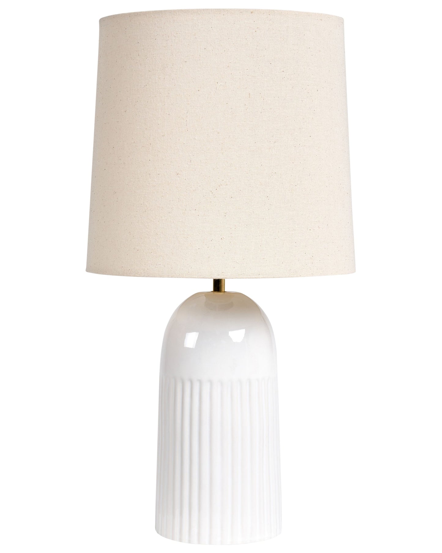 Table Lamp Off White Ceramic Base Linen Shade With Gold Accent