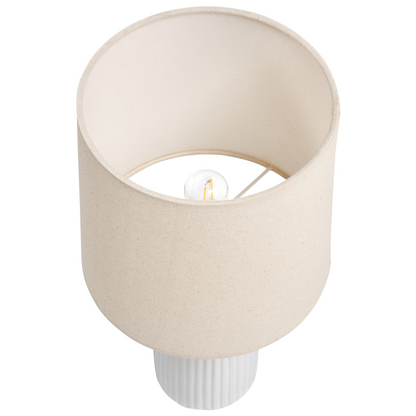 Table Lamp Off White Ceramic Base Linen Shade With Gold Accent